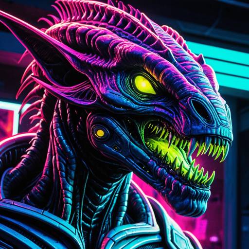 Neon-Glowing Alien Beast with Sharp Mandibles