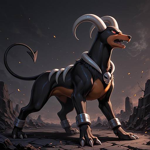 Illustration of Houndoom, pokemon in the style of Nejikirio