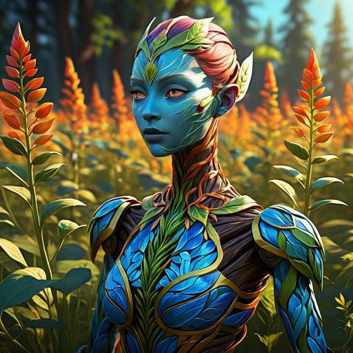 Vibrant Plant Creature in Sunlit Field