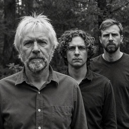 Black-and-White Portrait of Three Men in Forest