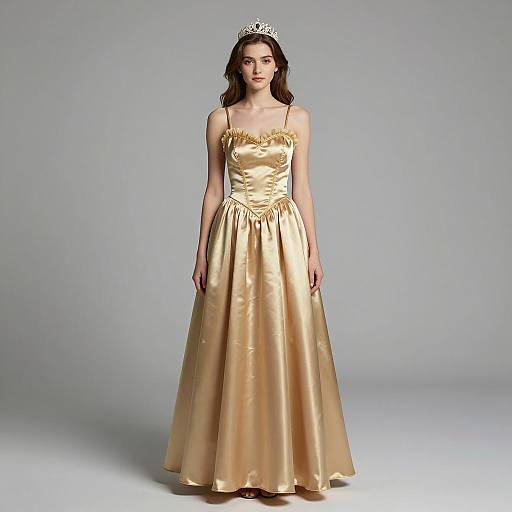 Young Woman in Gold Satin Princess Dress