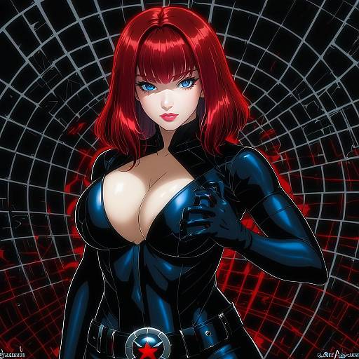 Illustration of Black widow, marvel in the style of Gojarun