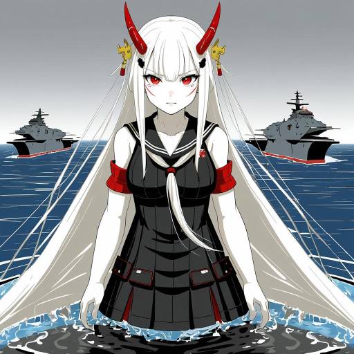 Illustration of Aircraft carrier water oni, kantai collection in the style of Yamakawa