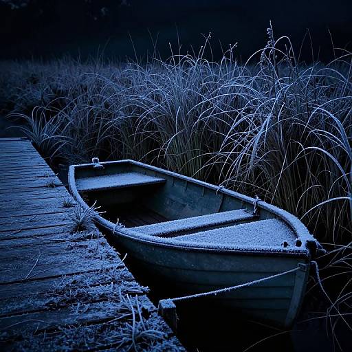 Frosty Night Boat in Tall Grass