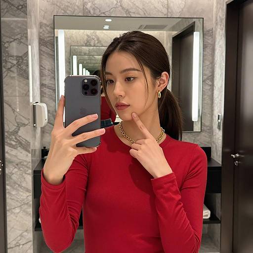 Woman Taking Mirror Selfie in Modern Bathroom