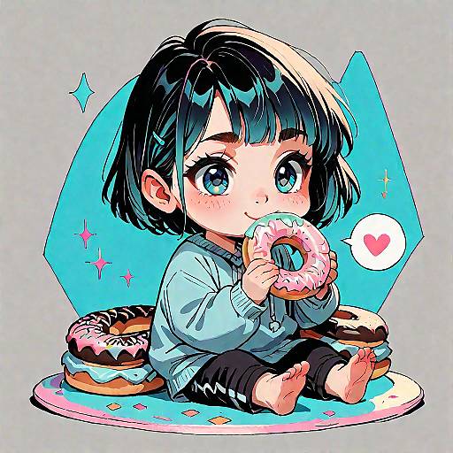 Chibi Character Enjoying a Donut