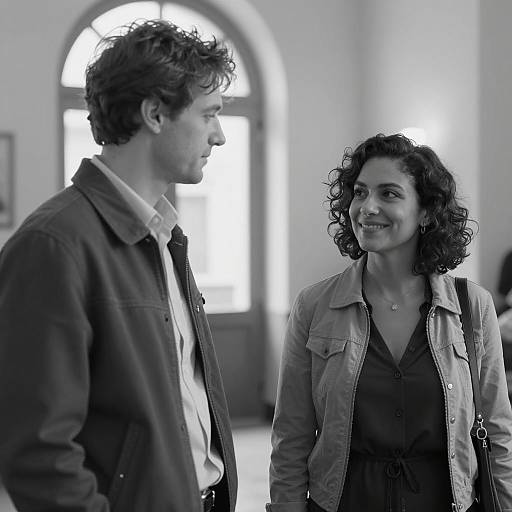 Black and White Portrait of Man and Woman Indoors