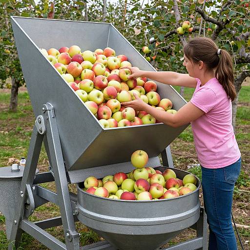 Woman Operating Apple Hopper at Cider Mill