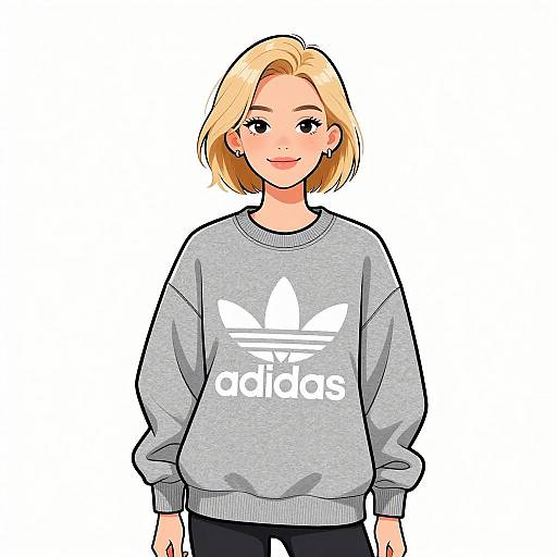 Smiling Woman in Casual Adidas Sweatshirt