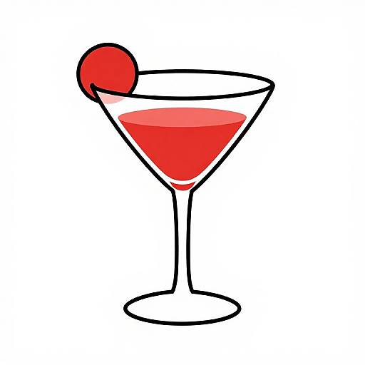 Digital drawing of a martini glass with a bright red liquid, outlined in black, and garnished with a red cherry on the rim.