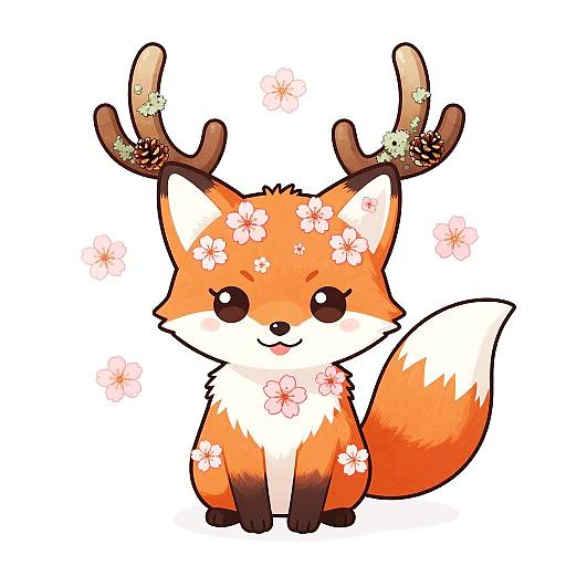 Kawaii Fox with Floral Antlers