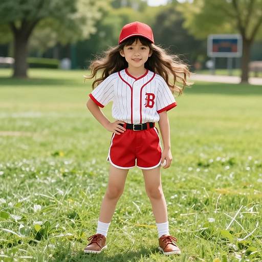 Playful Girl in Baseball Uniform