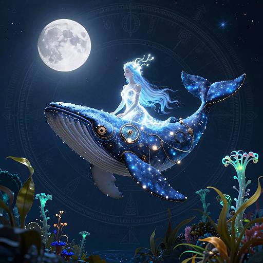 Astral Clockwork Whale in Moonlit Kelp