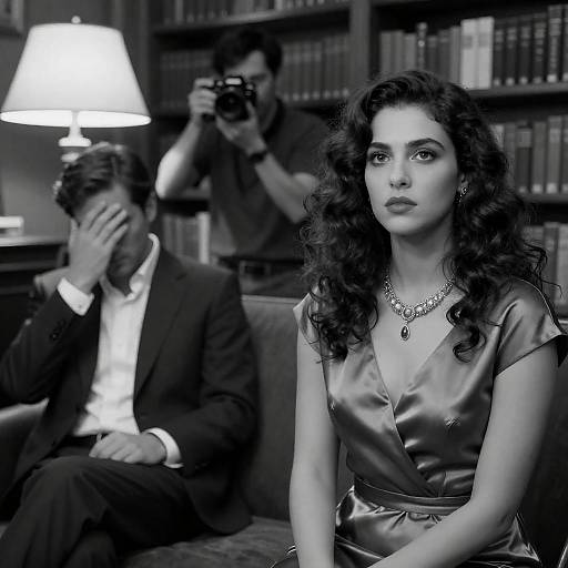 Black-and-White Portrait in Library Setting