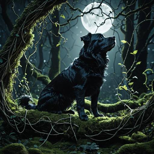Mystical Black Dog in Enchanted Forest