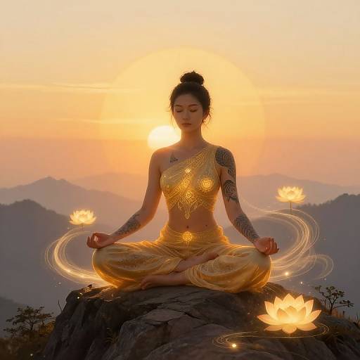 Meditative Yogi on Mountain Sunrise
