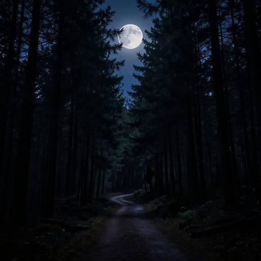 Enchanted Dark Forest Under Full Moon