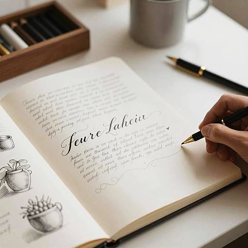Serene Workspace with Calligraphic Sketches