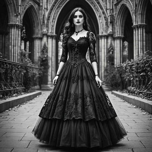 Gothic Woman in Elegant Black Dress