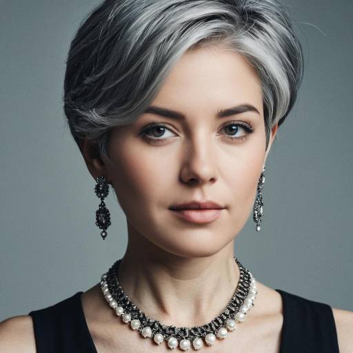 Woman with Gray Hair and Pearl Necklace