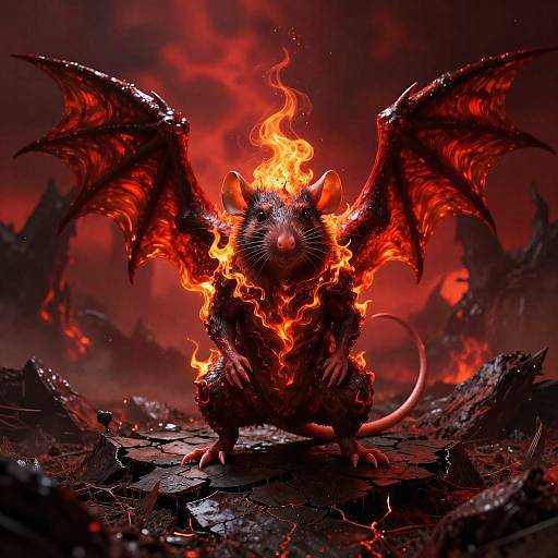 Demonic Rat with Fiery Wings