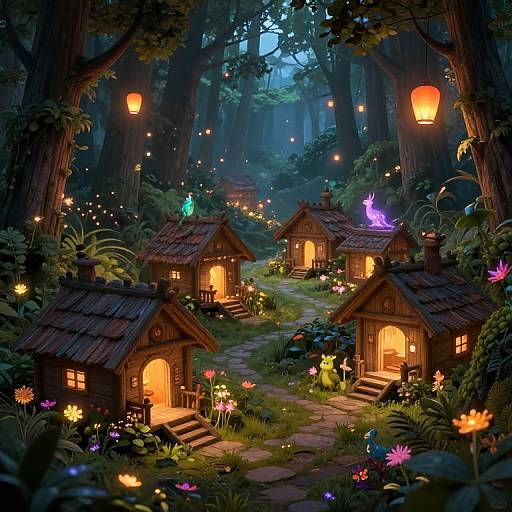 Enchanted Forest Village at Twilight