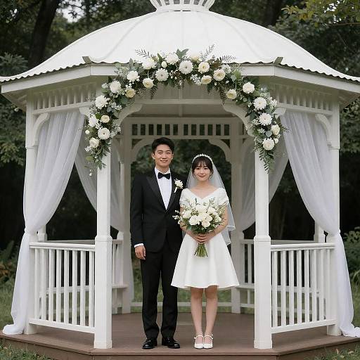 Bride and Groom Under Floral Gazebo