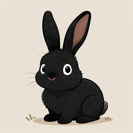 Cute Cartoon Black Rabbit Portrait