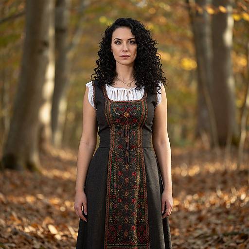Woman in Celtic Dress in Autumn Forest