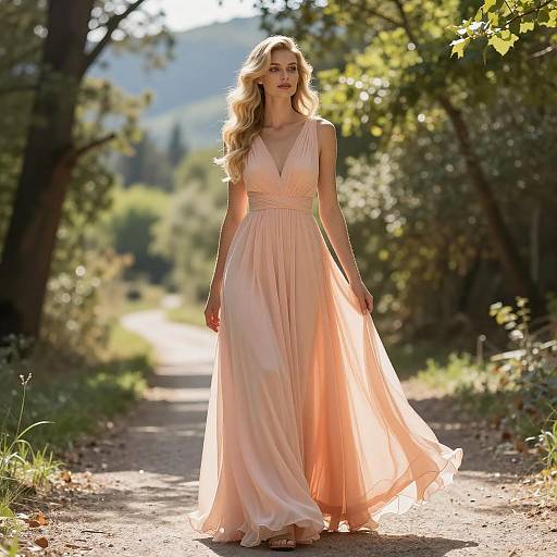 Elegant Blonde in Peach Chiffon Gown