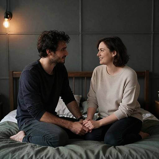 Couple Holding Hands on Bed in Industrial Room