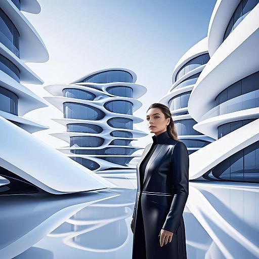 Futuristic Architect Portrait with Blueprints Futuristic Architect Portrait with Blueprints