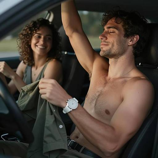 Intimate Car Moment: Joy and Serenity
