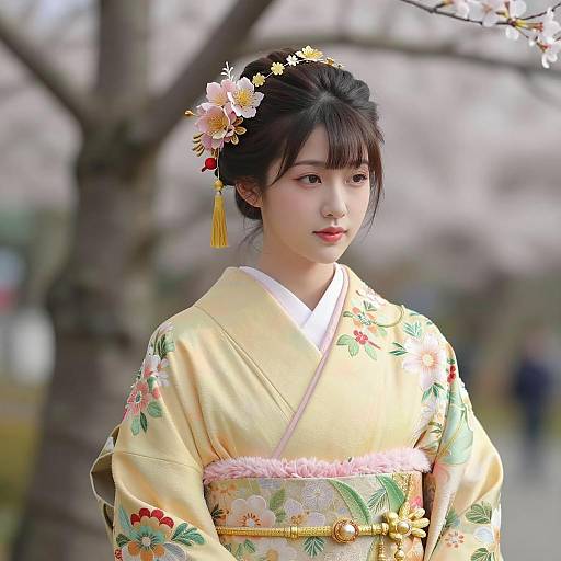 Young Woman in Traditional Japanese Kimono