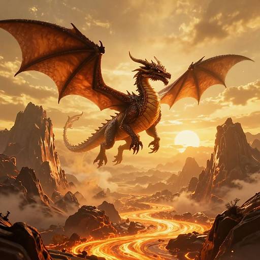 Dragons Soaring Over Molten Mountains