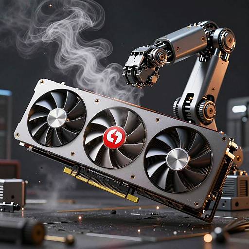 Robotic Arm Holding Radeon Graphics Card