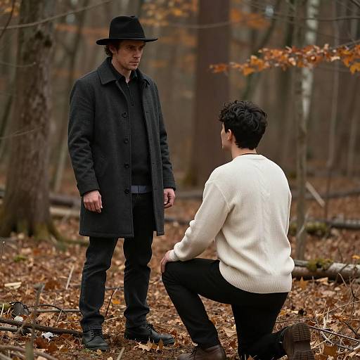 Intense Forest Encounter Between Two Figures