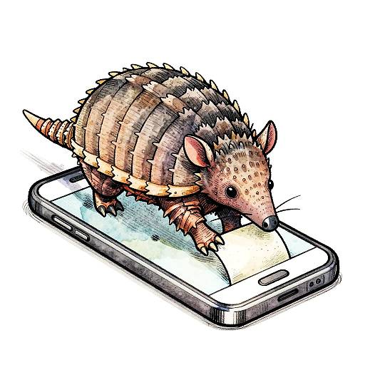 Whimsical Armadillo Using Smartphone