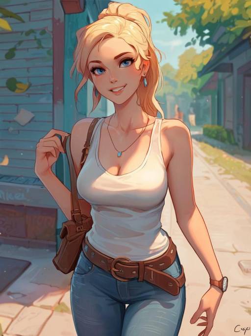 Outdoor Solo Girl with Jewelry and Smile