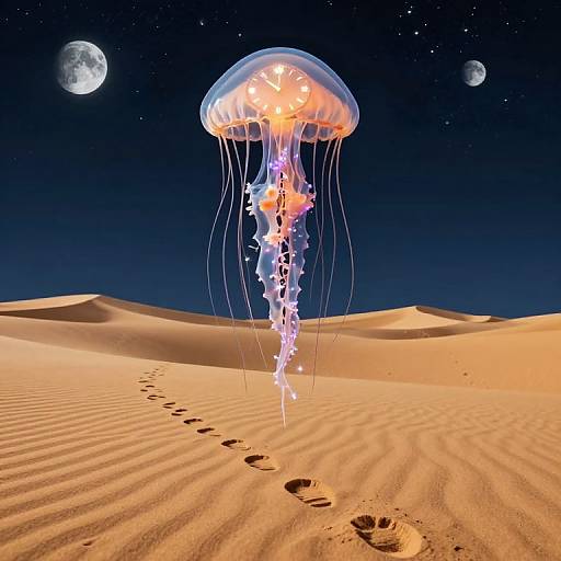 Glowing Jellyfish Clock in Desert
