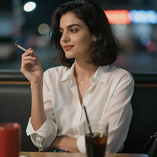Chic Woman in Car with Cigarette