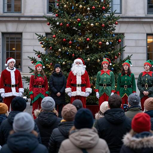 Santa and Elves Outdoor Tree Lighting