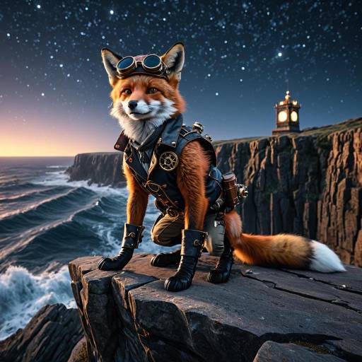 Steampunk Fox on a Rugged Cliff