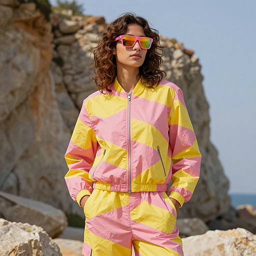 Confident Individual in Vibrant Geometric Style