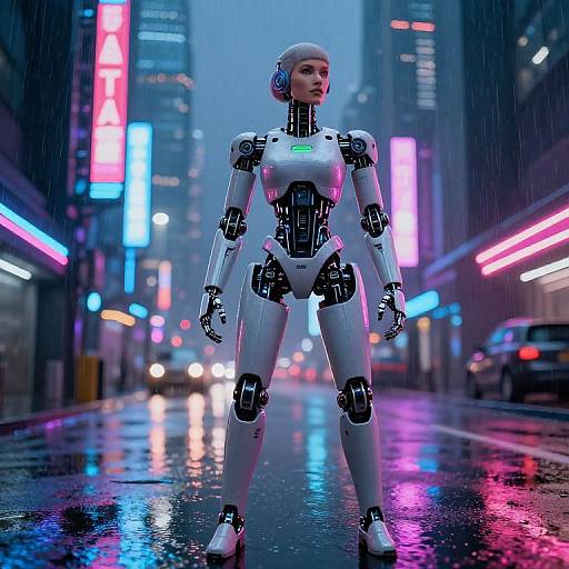 Cyberpunk Android Exploring Neon City