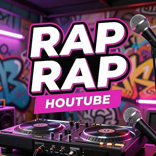 Photograph of a vibrant, graffiti-covered DJ booth with illuminated 