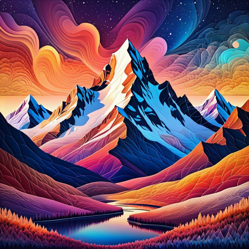 Cosmic Sunset Over Serene Mountains