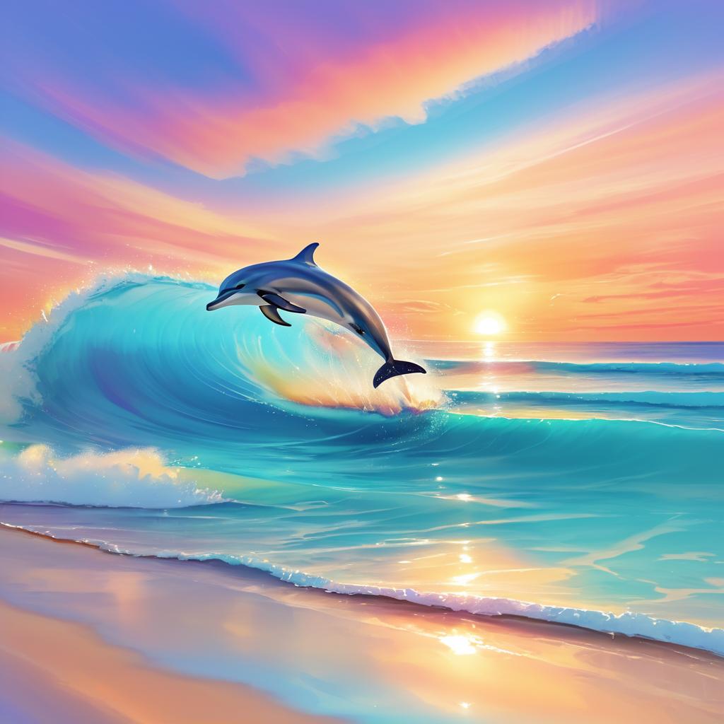 Tranquil Beach Sunset with Playful Dolphin