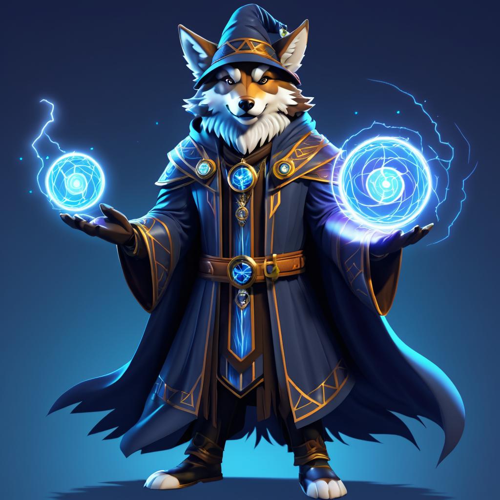 Magical Tech Wizard Wolf Character Art