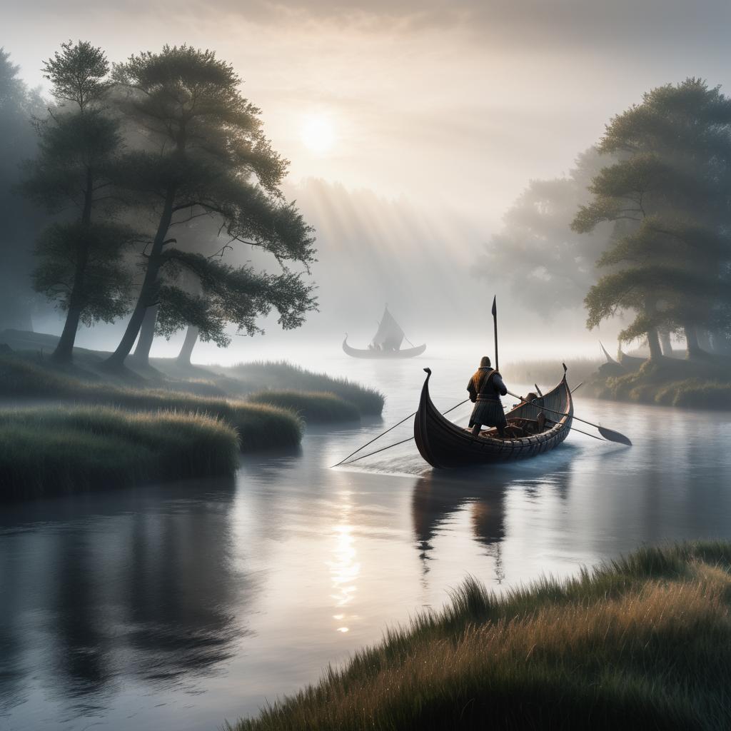 Viking Longboat in Serene Morning Light